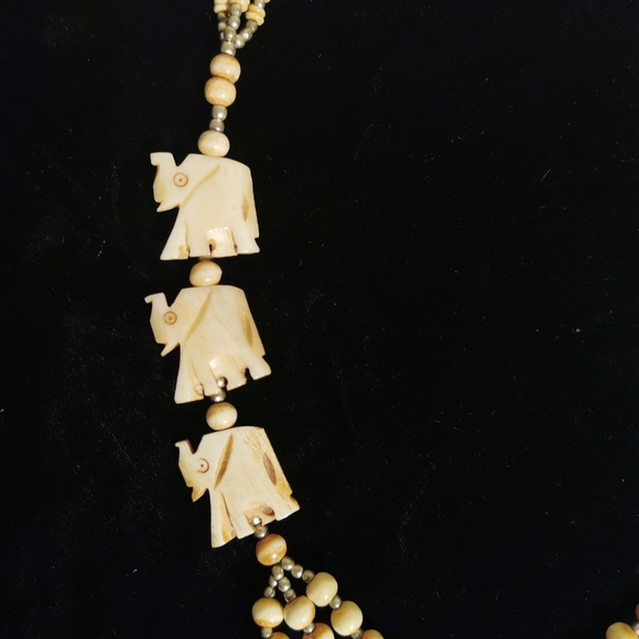 Carved Bone Elephant Necklace - Picture 2 of 7